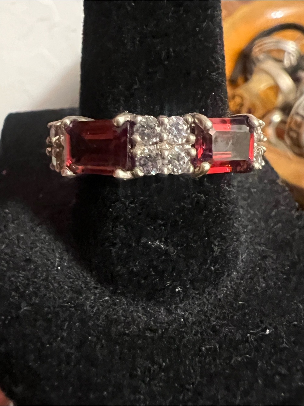 Sterling Silver Garnet and Cz Ring Size 7